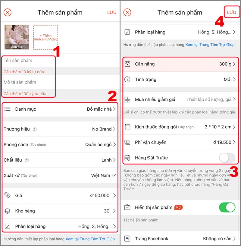 Điền th&ocirc;ng t&iacute;n sản phẩm