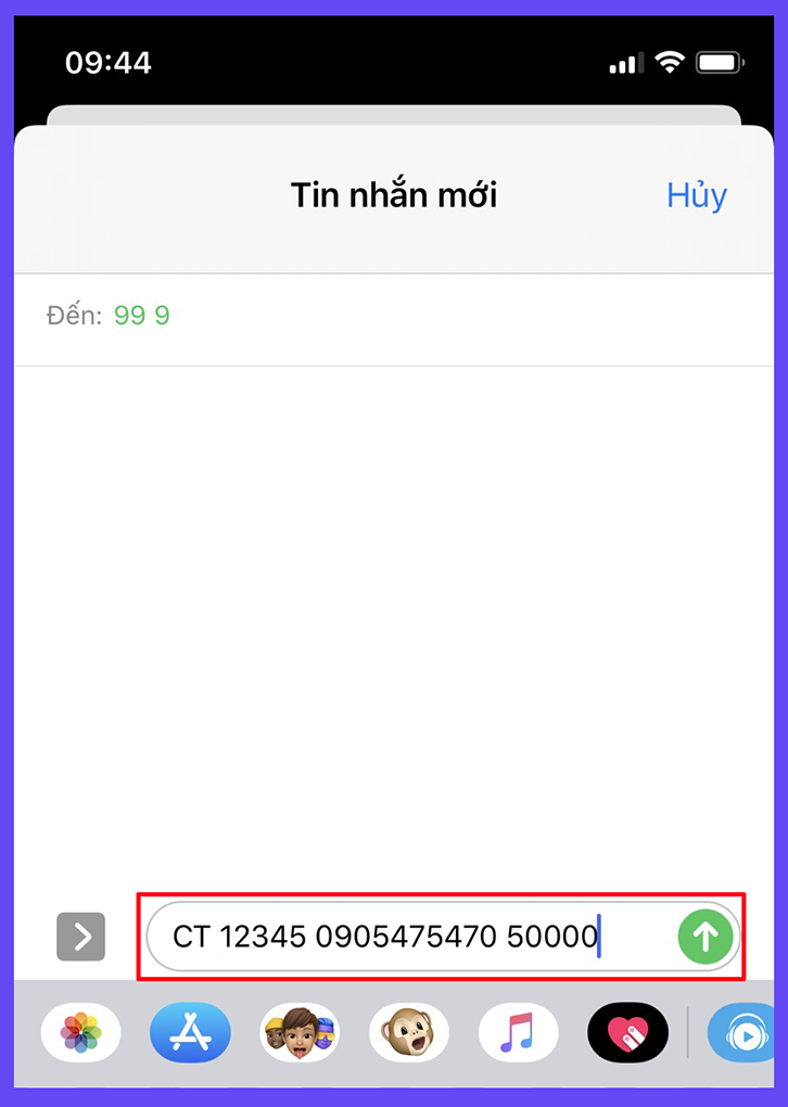 Cú pháp chuyển tiền: Soạn tin nhắn: CT_MK_SĐT người nhận_Số tiền gửi 999.