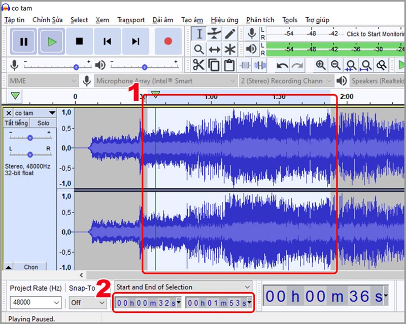 Xác định đoạn nhạc muốn ghép ở file nhạc thứ nhất