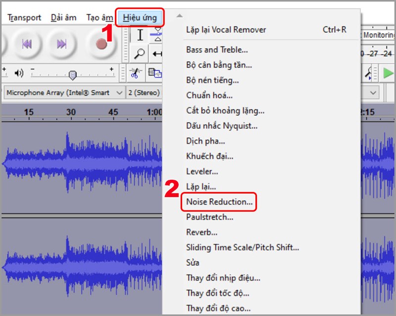  Chọn Noise Reduction trong Hiệu ứng