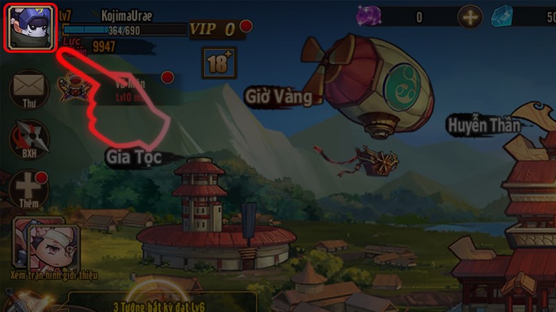Bước 1: Vào game và chọn vào Avartar của bạn.