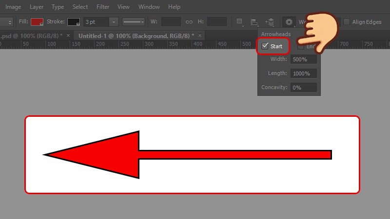 Nếu bạn muốn vẽ mũi tên ở điểm bắt đầu kéo chuột, chọn Start