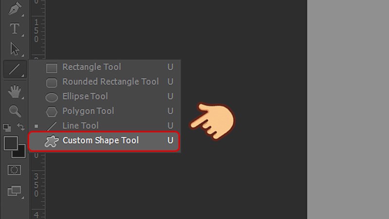 Tại giao diện chính của Photoshop, chọn công cụ Custom Shape Tool