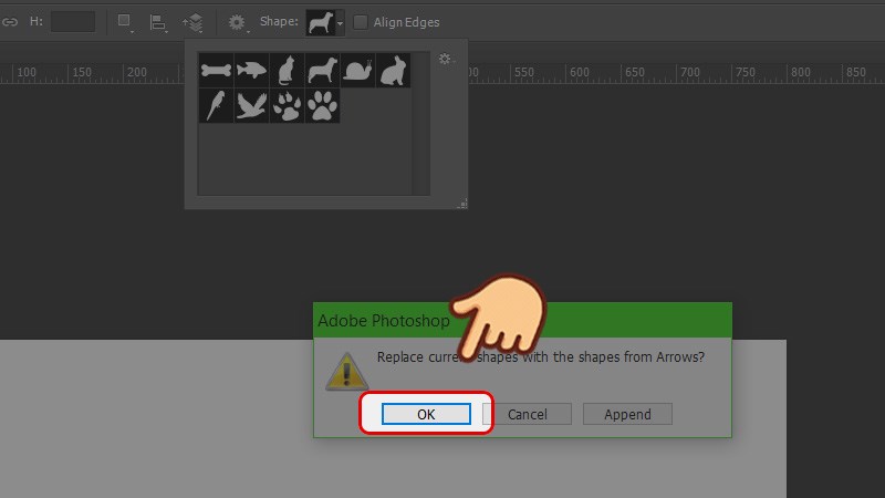Chọn OK để thay thế Shape hiện tại bằng hình mũi tên
