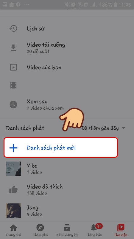 Nhấn vào Danh sách phát mới trong phần Danh sách phát
