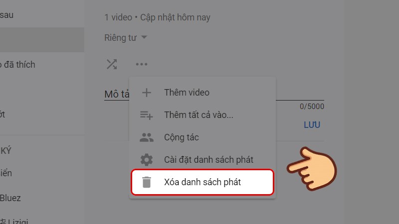 Chọn Xóa danh sách phát