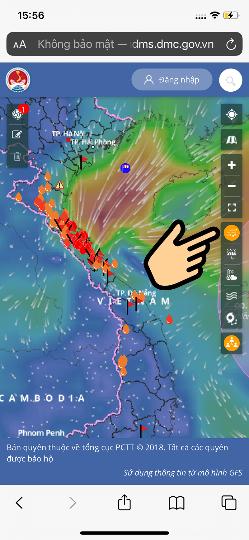 nhấn vào ô biểu tượng cơn gió. nhấn vào ô biểu tượng cơn gió.