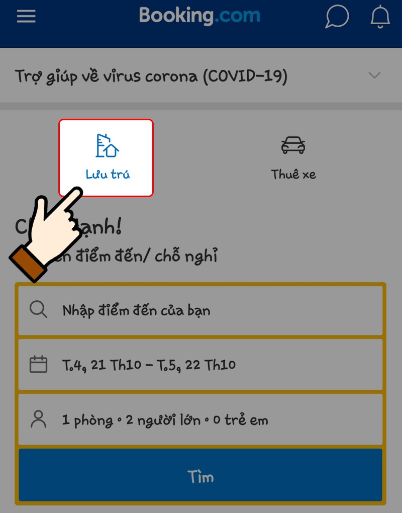 Nhấn chọn Lưu tr&uacute; tr&ecirc;n ứng dụng Booking.com