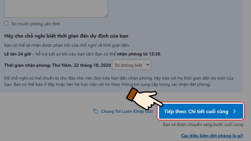 Nhấn chọn Tiếp theo: Chi tiết cuối c&ugrave;ng