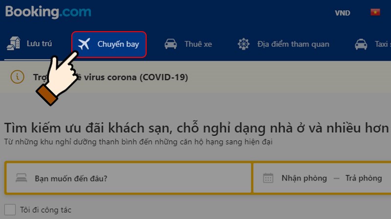 Nhấn chọn Chuyến bay tr&ecirc;n giao diện website