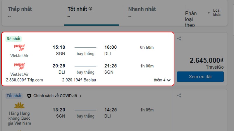 Nhấn chọn chuyến bay ph&ugrave; hợp
