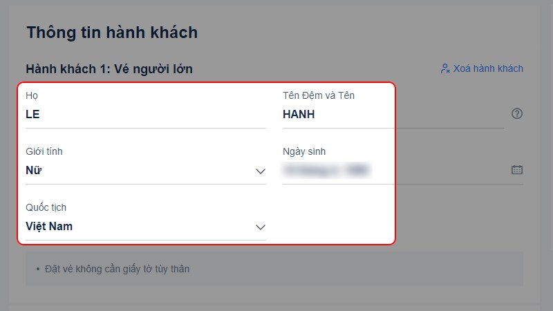 Nhập th&ocirc;ng tin h&agrave;nh kh&aacute;ch