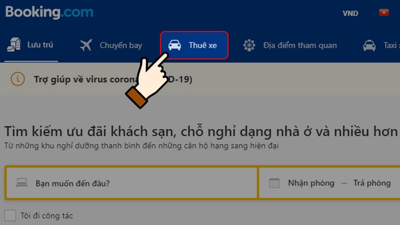 Nhấn chọn Thu&ecirc; xe tr&ecirc;n giao diện website