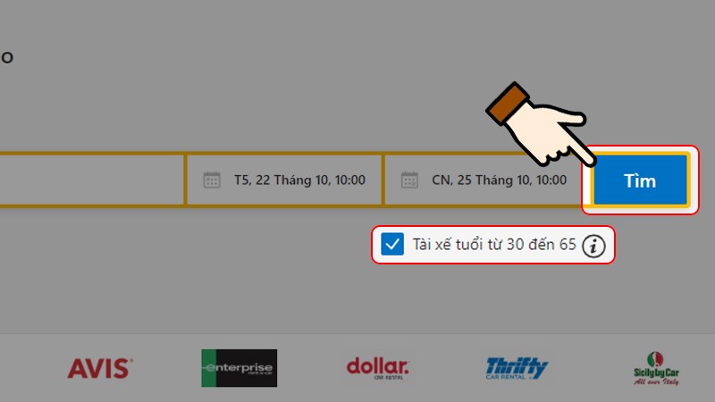 Điền c&aacute;c th&ocirc;ng tin di chuyển v&agrave; nhấn chọn T&igrave;m