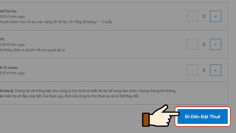 Nhấn chọn Đi đến đặt thu&ecirc;