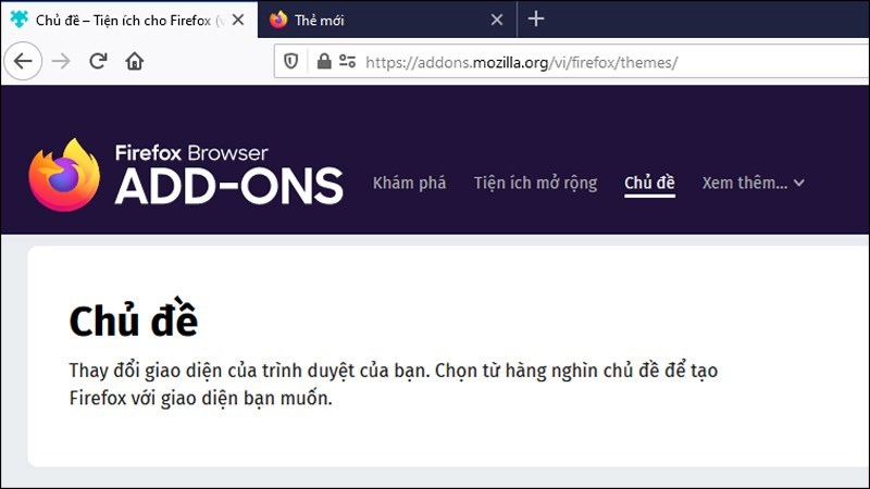 Vào cửa hàng themes của trình duyệt Firefox Vào cửa hàng themes của trình duyệt Firefox