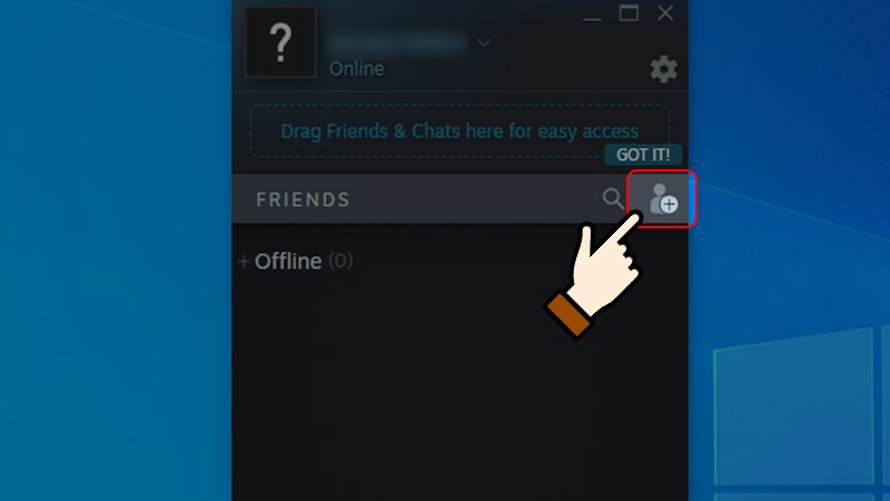 Nhấn chọn biểu tượng thêm bạn trên cửa sổ Friends List
