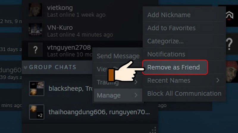 Nhấn chọn Remove as Friend