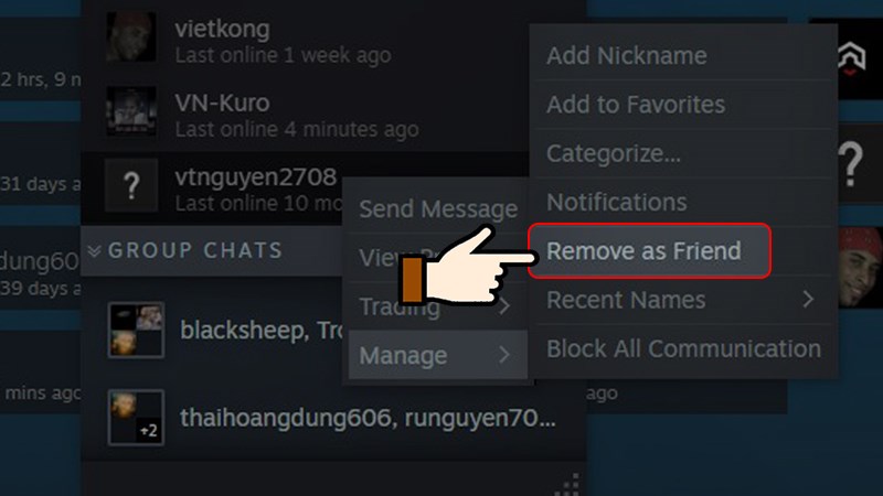 Nhấn lựa chọn Remove as Friend