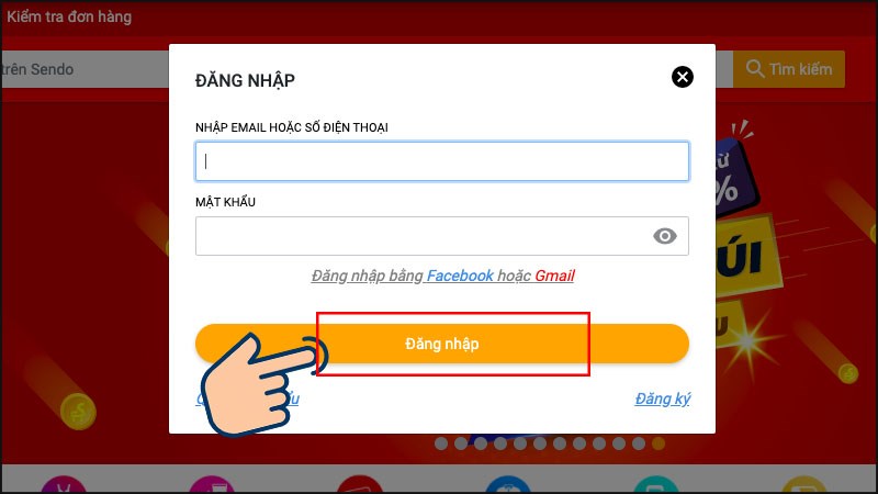 Đăng nhập tài khoản Sendo của bạn vào website sendo.