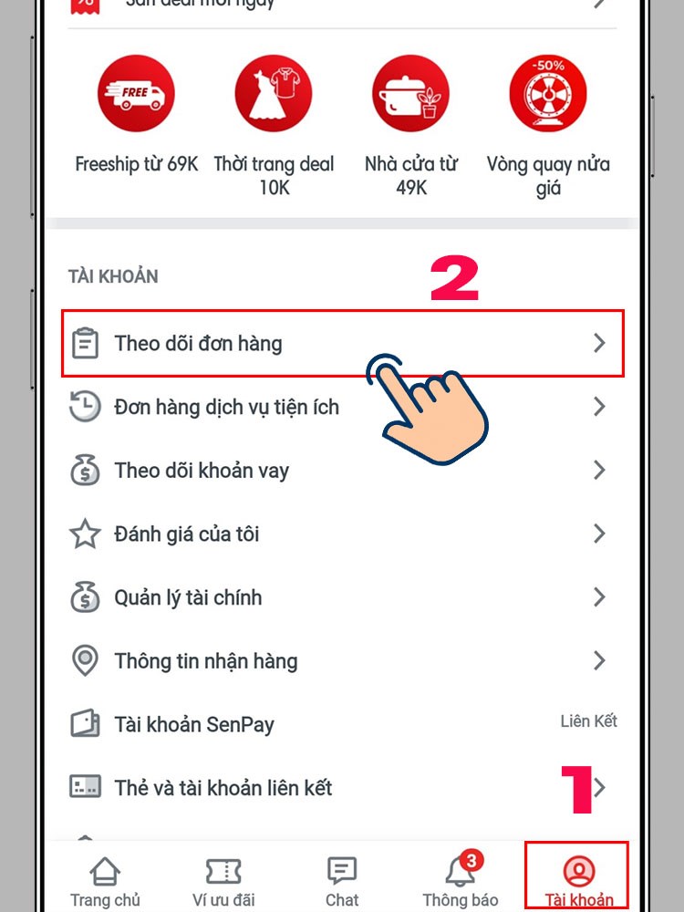 Bạn có thể tìm kiếm đơn hàng muốn kiểm tra ở các mục