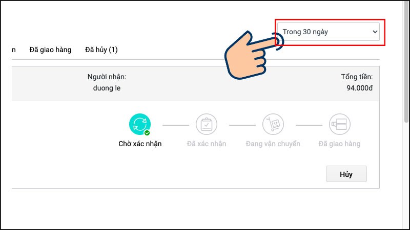Trong mục theo dõi đơn hàng&nbsp;bạn có thể tuỳ chọn hiển thị đơn hàng trong khoảng thời gian cố định