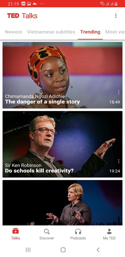 V&agrave;o ứng dụng Ted chọn video m&agrave; bạn muốn