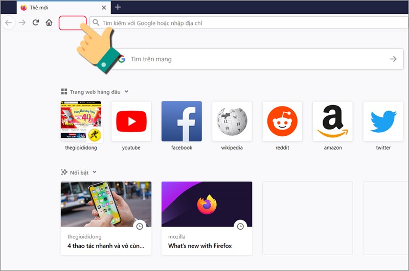 Nhấn vị trí bất kỳ trên thanh công cụ trình duyệt Firefox