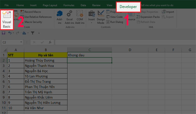 Sử dụng hàm bỏ dấu trong Excel
