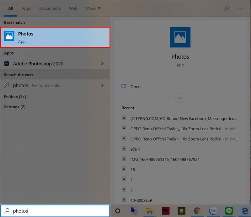 Mở ứng dụng Photos sẵn có trên Windows 10