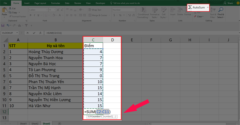 Cách tính tổng trong excel nhanh nhất