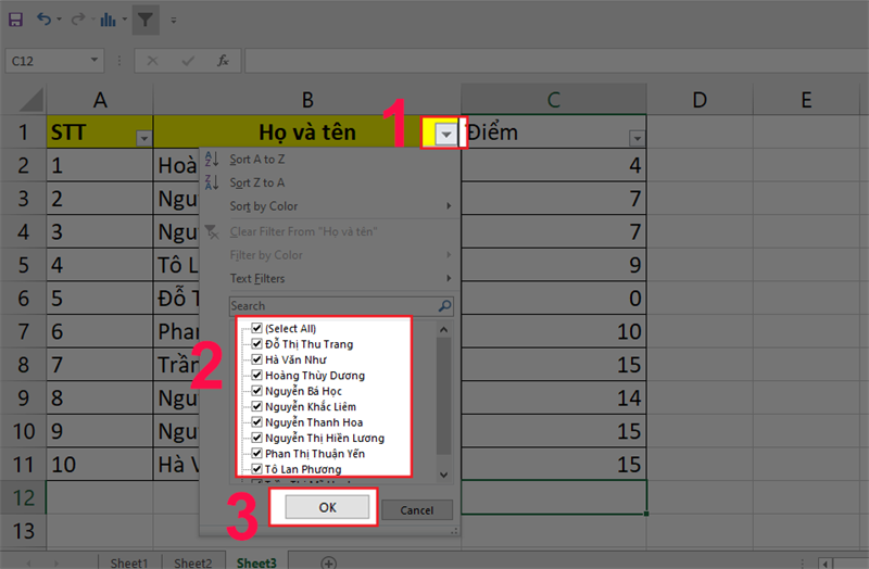 Tính tổng các ô được lọc bằng Subtotal trong Excel