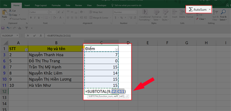 Cách tính tổng trong excel nhanh nhất