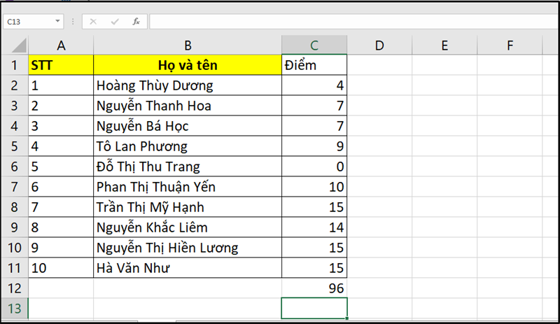 Cách tính tổng trong excel nhanh nhất