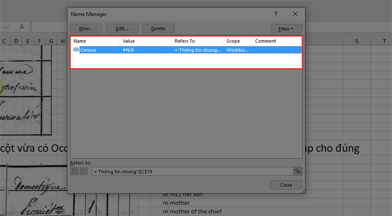 Xóa bỏ các named range trong file Excel