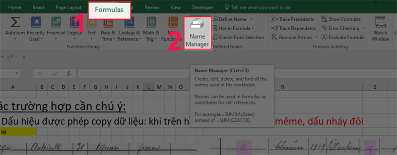 Xóa bỏ các named range trong file Excel