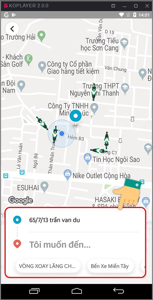 Nhập điểm đi, điểm đến