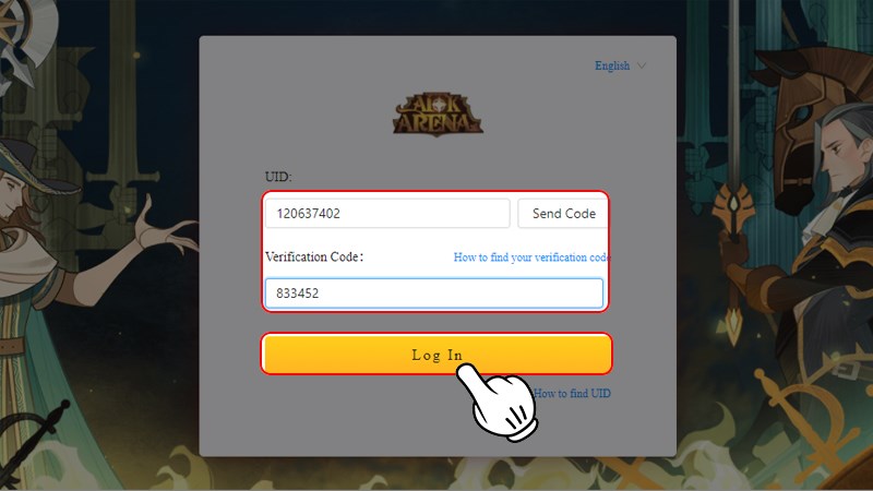 Nhập mã xác minh và nhấn Log in