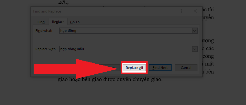 Chọn Replace All 