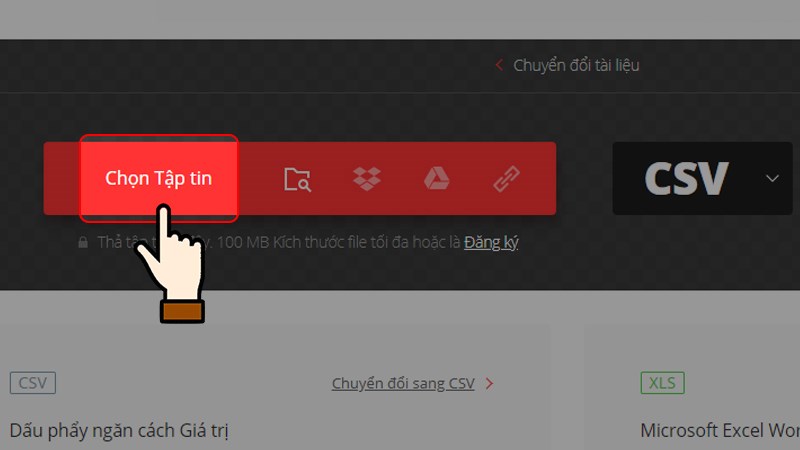 Truy cập website Convertio > Nhấn Chọn tệp tin