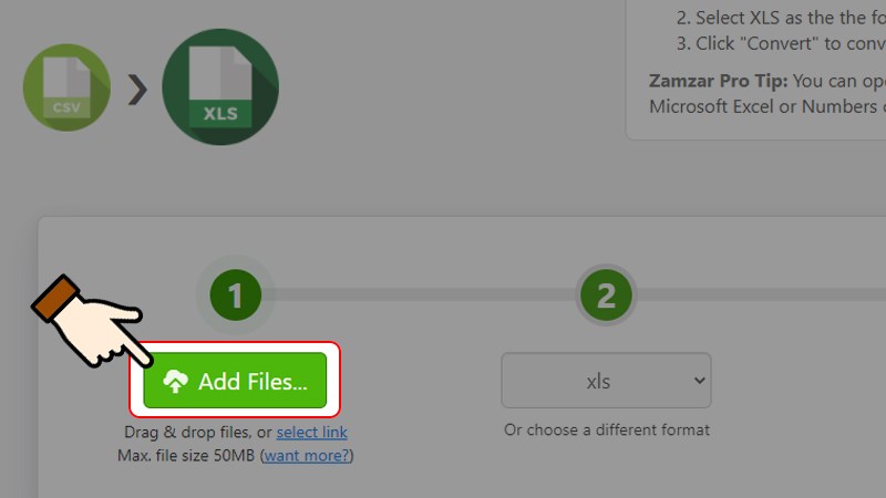 Truy cập web Zamzar > Nhấn chọn Add Files (Th&ecirc;m tệp)