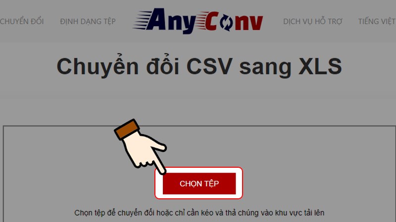 Truy cập web Any Conv > Nhấn Chọn tệp