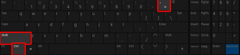 Nhấn tổ hợp phím Ctrl + Shift + (Dấu +)