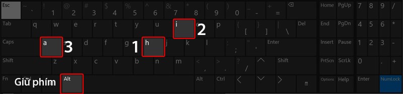 Giữ phím Alt và lần lượt ấn phím H, I, A trên bàn phím