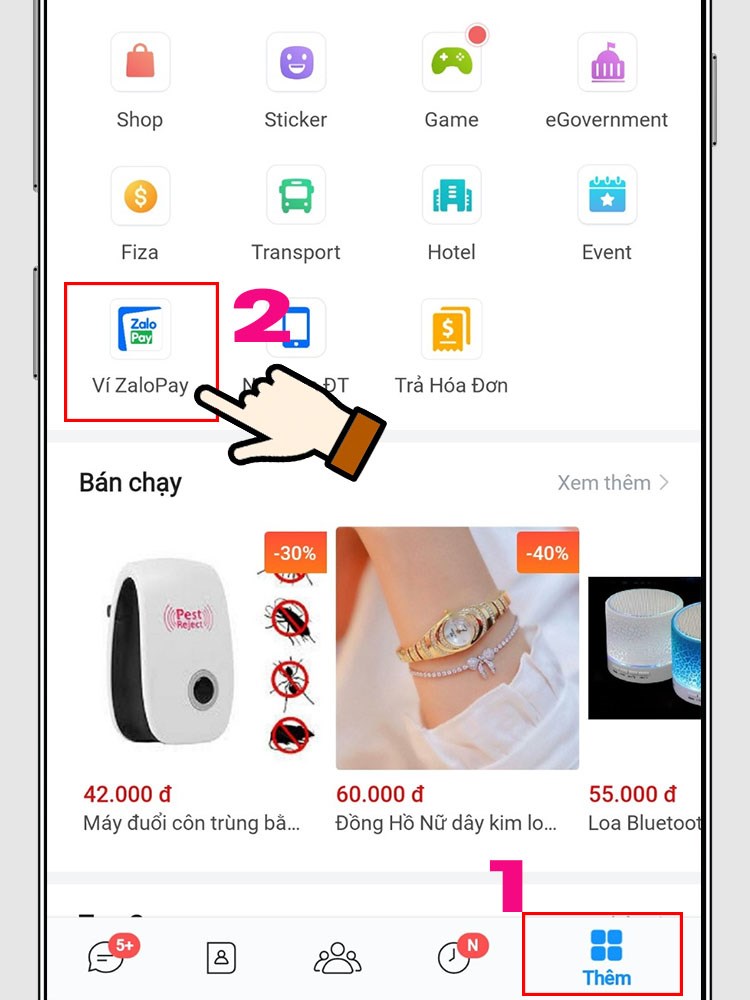 Tại mục Thêm, chọn Ví ZaloPay Tại mục Thêm, chọn Ví ZaloPay
