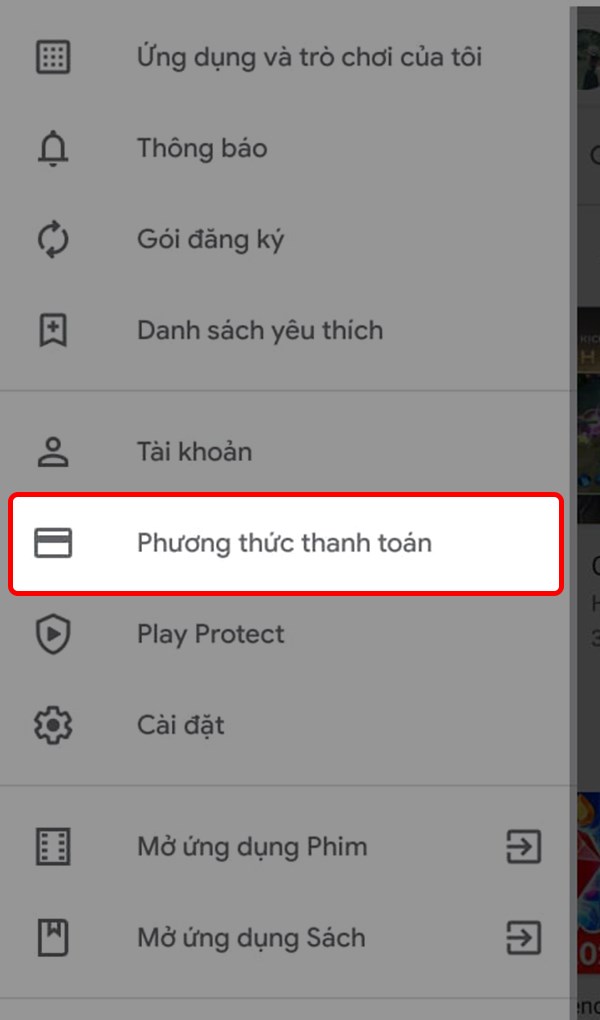 Chọn Phương thức thanh toán.