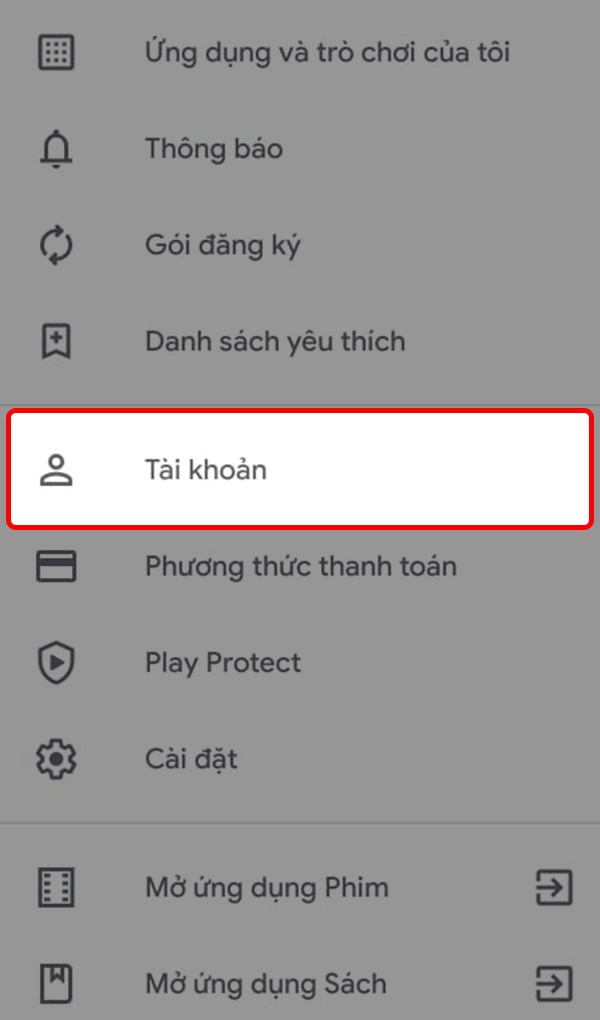 Trở về giao diện chính, chọn Tài khoản.