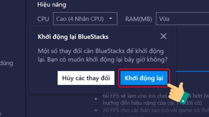 Khởi động lại BlueStacks