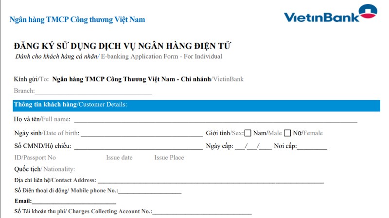 Mẫu đăng ký dịch vụ Vietinbank iPay