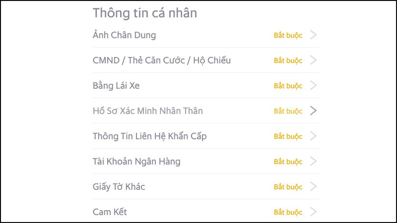 Điền thông tin cá nhân bắt buộc theo yêu cầu